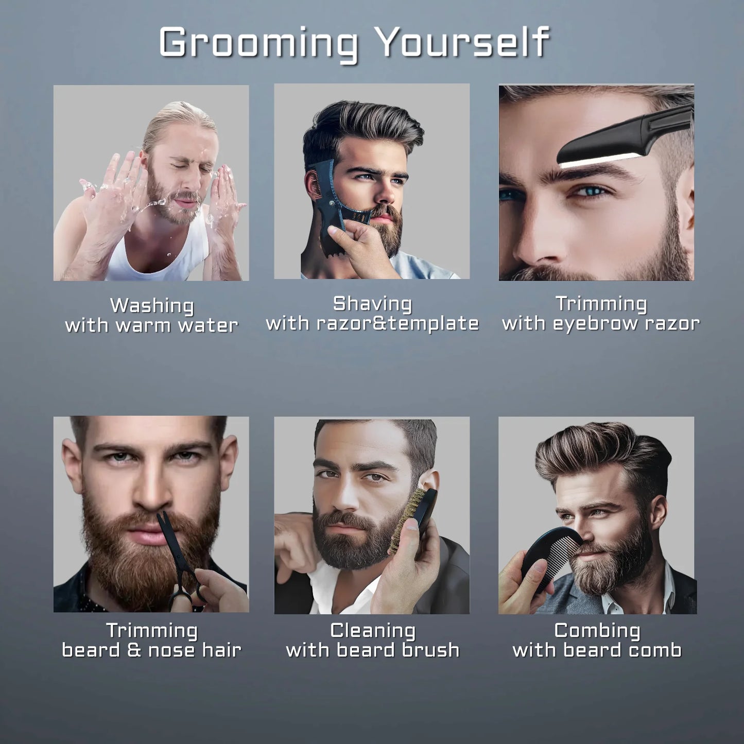 The Gracemen Beard Kit - 6 in 1 Grooming Suit for Men- Beard Template & Brush & Comb & Eyebrow Razor & Scissors with Travel Bag