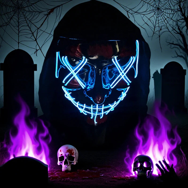 Wireless Neon LED Purge Mask Glow in The Dark Cosplay Horror Mask Halloween Masquerade Party Masks Glowing Funny Dress Up