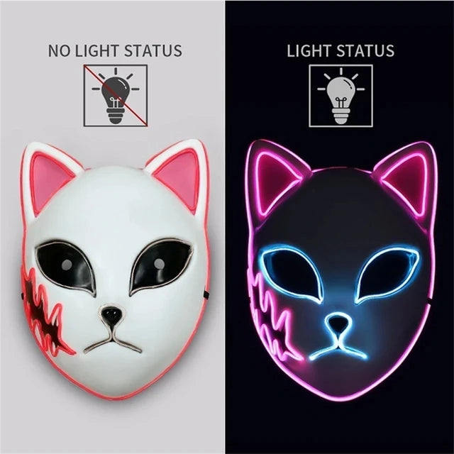 2025 Halloween Neon Mask Cosplay Japanese Anime Neon LED Demon Slayer Mask Halloween Party Costume Props