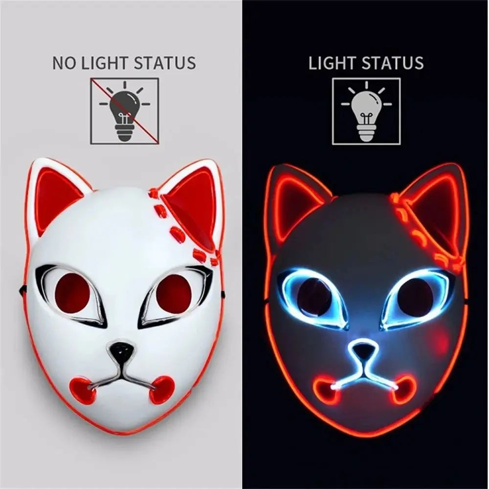 Halloween Cat Face Mask Halloween Glow LED Masks Anime Cosplay Masks Halloween Christmas Party Lighting Cat Masks