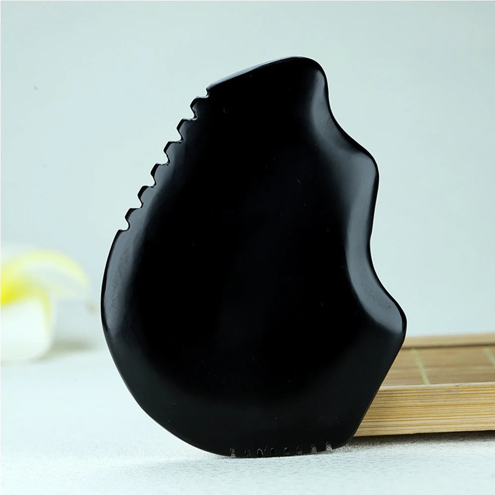 Gua Sha Facial Body Massage Tools, Gua Sha Bian Stone, Gua Sha Stone with Ridges, Gentle Gua Sha Scraping Massage Tool Black