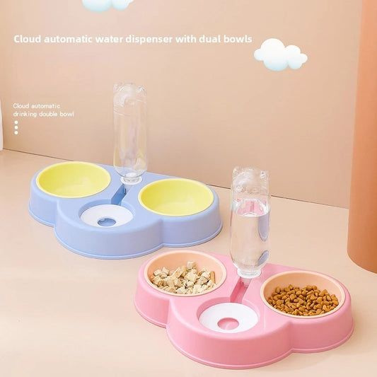 Pet feeding bowl cloud-shaped three bowls of food, snacks, water integrated feeder