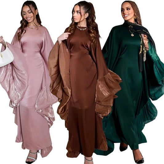 2025 Eid Arabic Muslim Women Modest Dress Luxury Dubai Abaya Islamic Party Lace-detailed Sleeves Robe Festival Turkey Outfit