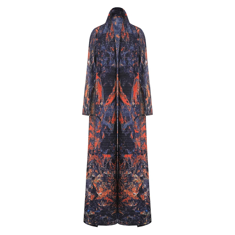 Modest Pleated Robe Islamic Pleated 2024 Muslim Long Sleeve Dress Cape Printed Women Fashion Abaya