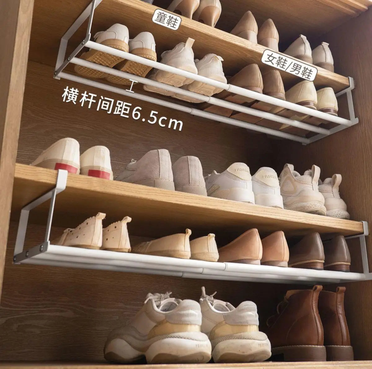 Space - Saving Adjustable Layered Shoe Rack Under - Shelf Holder with Hanging Basket for Home Cabinets