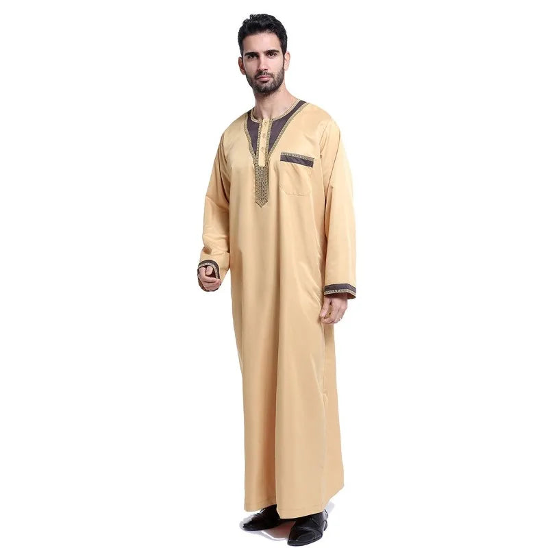 Islamic Ethnic Costume Muslim Clothing Ramadan Arabic Kaftan Colorful Long Sleeve Robes Middle East Men Clothes Festival Party