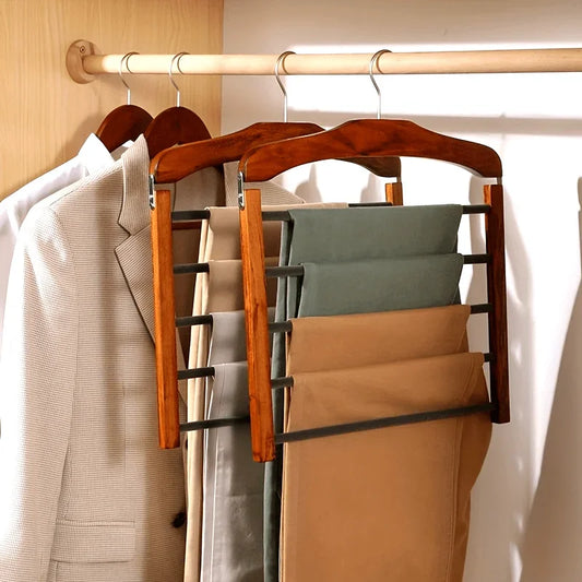 [Space-Saving] Space-Saving Wooden Pants Hanger |   1pc |   Wooden |   Multi-Tier |   Closet Organizer for Ties, Scarves & More