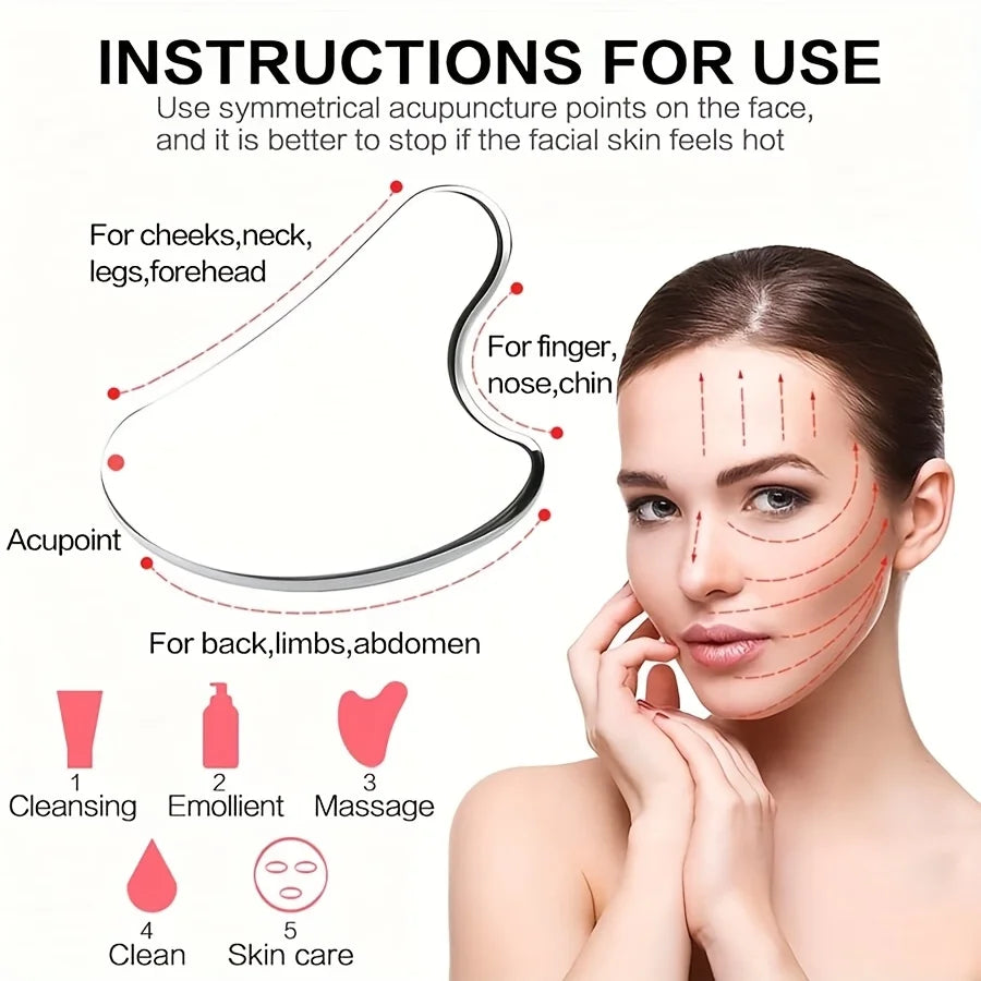 2/3 Piece Set, High Quality Stainless Steel Gua Sha Tool Set, Heart and Lip Shape, Facial Care Tools, Storage Bag