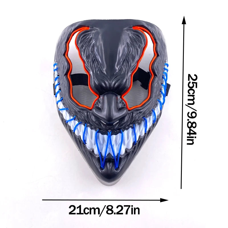 Hot Sales Halloween Horror Mask LED Neon Light up Mask Carnival Party Scary Mask Cosplay LED Mask Glow Party Supplies Dropship