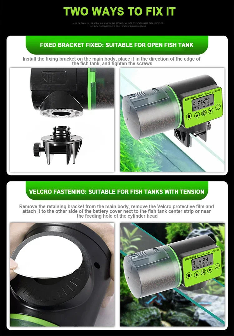 Fish Tank Feeders 200ML Timer LCD Fish Feeder for Aquarium Accessories Smart Feeding 4 Group Times Model AF-2019B