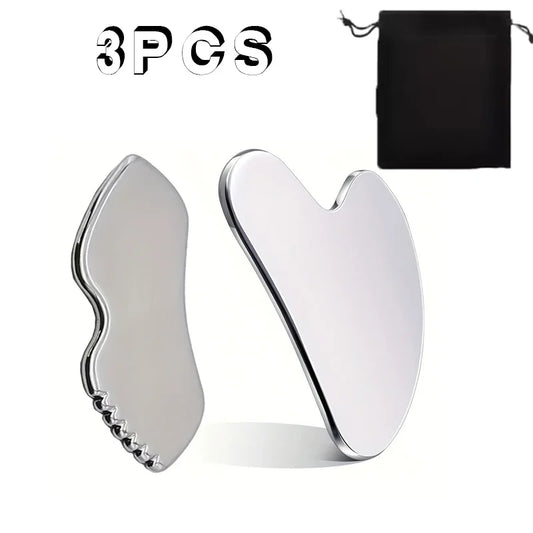 2/3 Piece Set, High Quality Stainless Steel Gua Sha Tool Set, Heart and Lip Shape, Facial Care Tools, Storage Bag