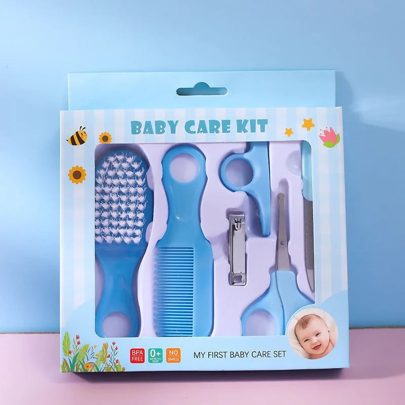 New 6 Pcs Baby Healthcare and Grooming Kit Sets Safety Newborn Nursery Baby Care Kit with Hair Brush Comb Nail Clipper Scissors