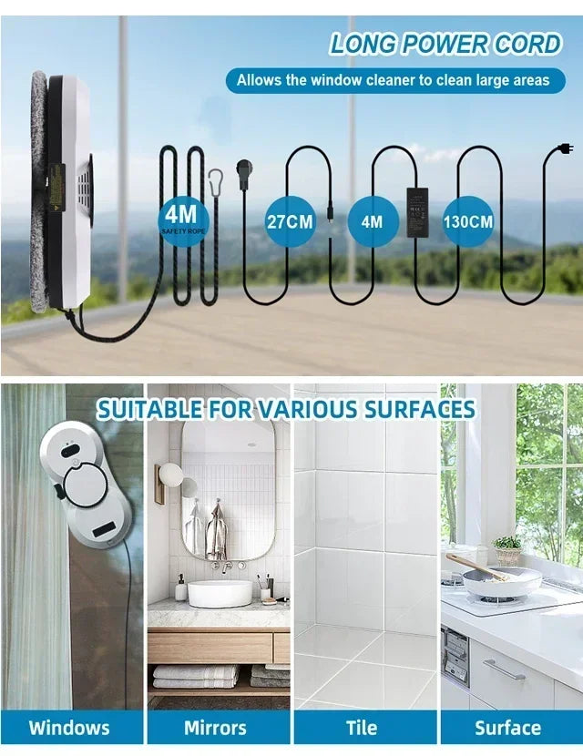 Auto Window Cleaning Robot with UPS System, Intelligent Vacuum & Mop Combo for Glass Floor Home Office Smart Appliance