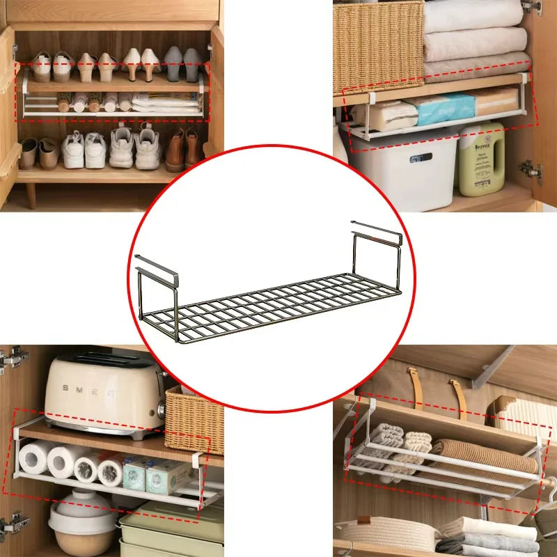 Space - Saving Adjustable Layered Shoe Rack Under - Shelf Holder with Hanging Basket for Home Cabinets