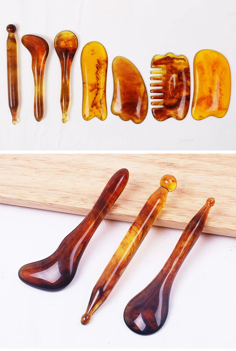 7Pcs/Set Beauty Scrapping Massage Tool Guasha Massager Gua Sha Board Face Eye Body Acupoint Stimulation Therapy SPA Scraper