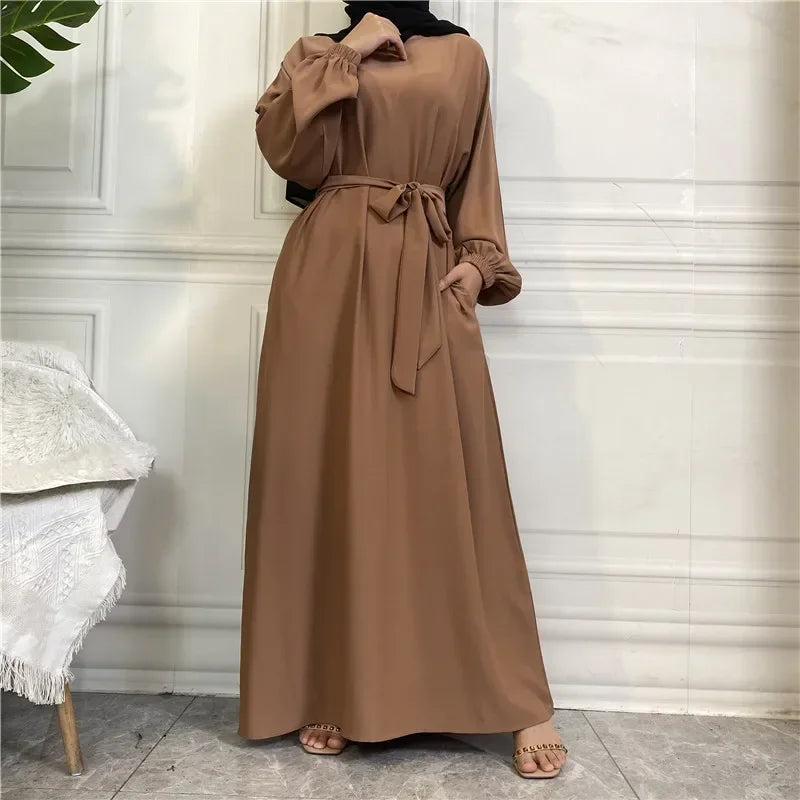 Modest for Muslim Women Casual Abayas Prayer Longue Maxi Dress Dubai Turkey Arabic Robe Belted Ramadan Eid Kaftan Islam Jalabiya