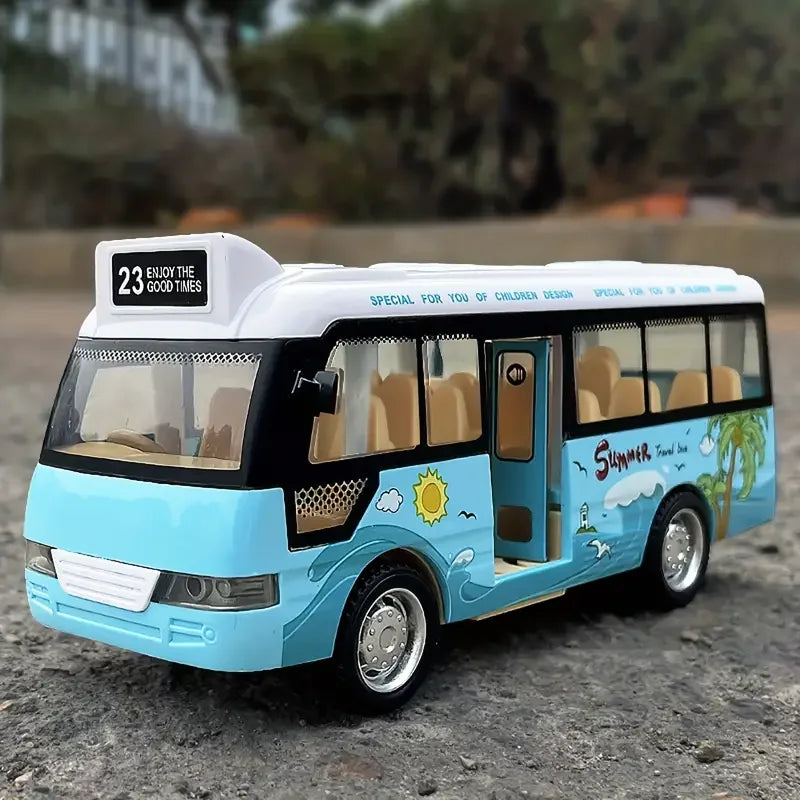 City Bus Toys Cars for Toddlers Cars for Boys Girls Pull Back Play Vehicle Bus Model with Sound Light Up & Open-able Doors