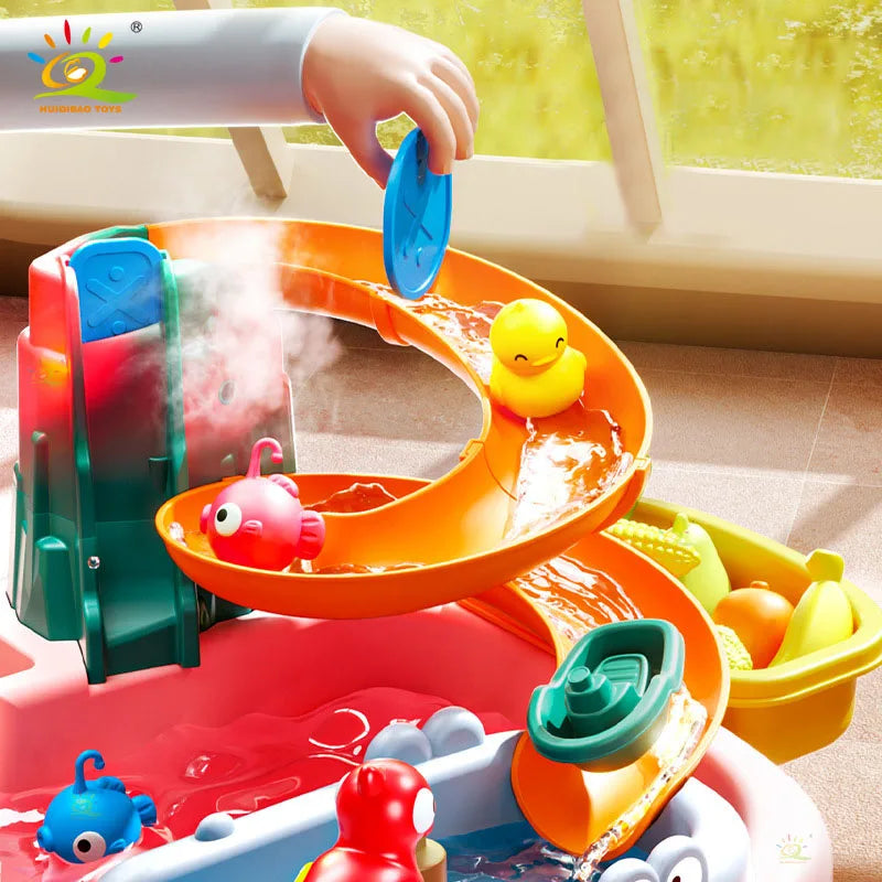 Children's kitchen toys electric fun water play water wash basin fishing dishwashing home role-playing baby early education toys
