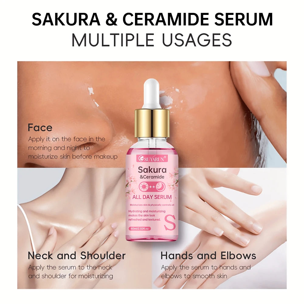 SUYARUN Sakura & Ceramide Essence Serum Anti-Aging Hydrating Facial Treatment for Glowing Skin.