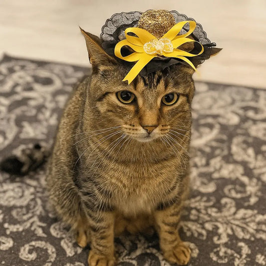 Pet Accessories Adjustable Pet Halloween Hat Sequin Elastic Band Cat Lace Hat British Style Cat Cosplay Hat Pet Show