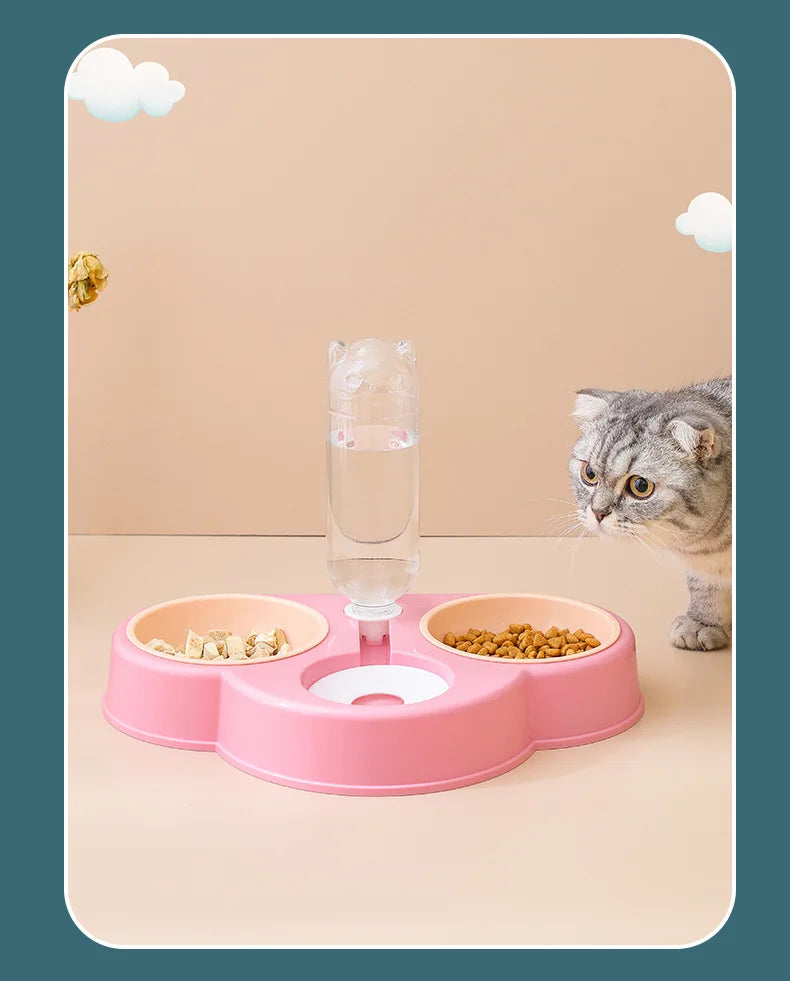 Pet feeding bowl cloud-shaped three bowls of food, snacks, water integrated feeder