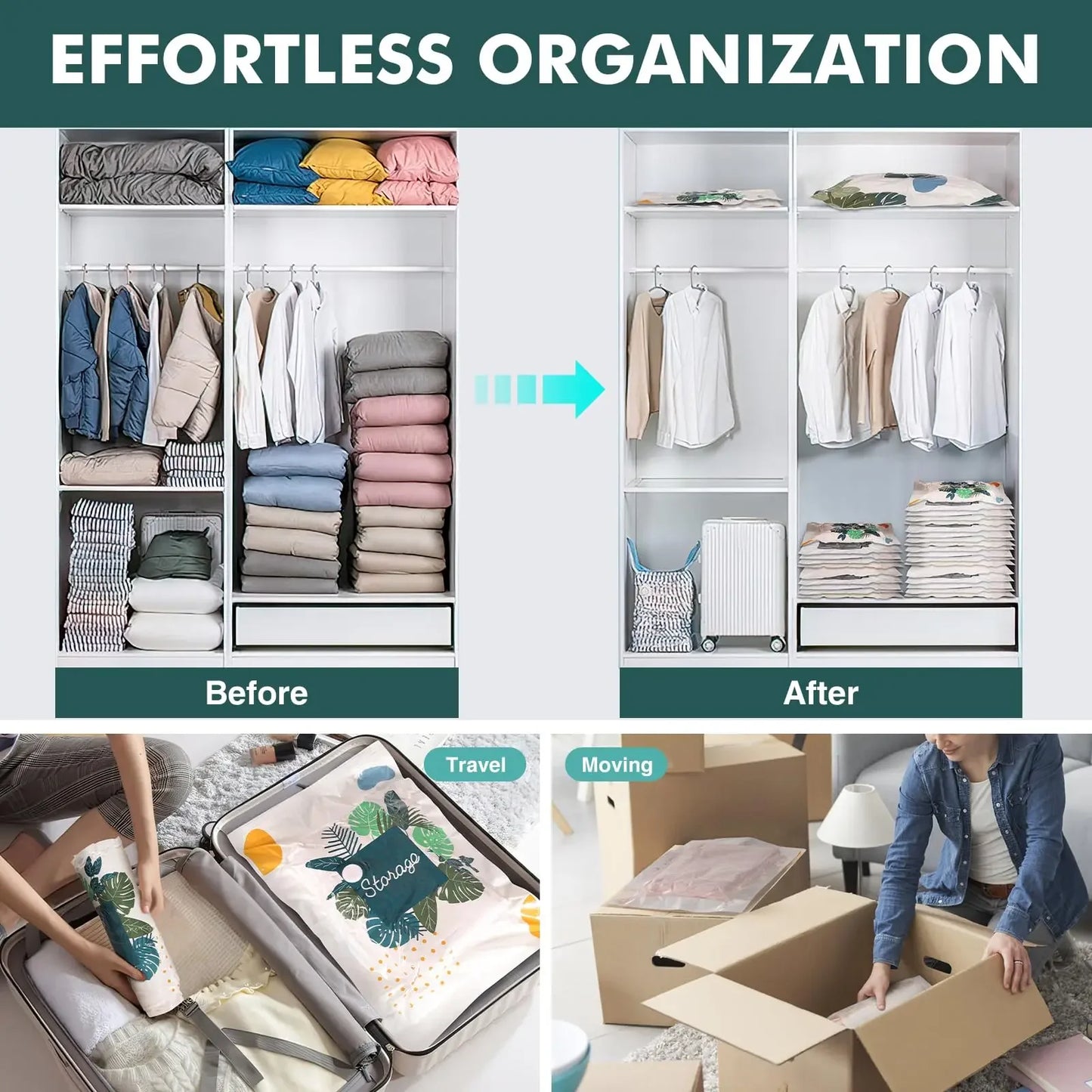 Space saver vacuum storage bags with Hand Pump for Travel Organizer Bags for Comforters, Blankets, Bedding,Packing Bags