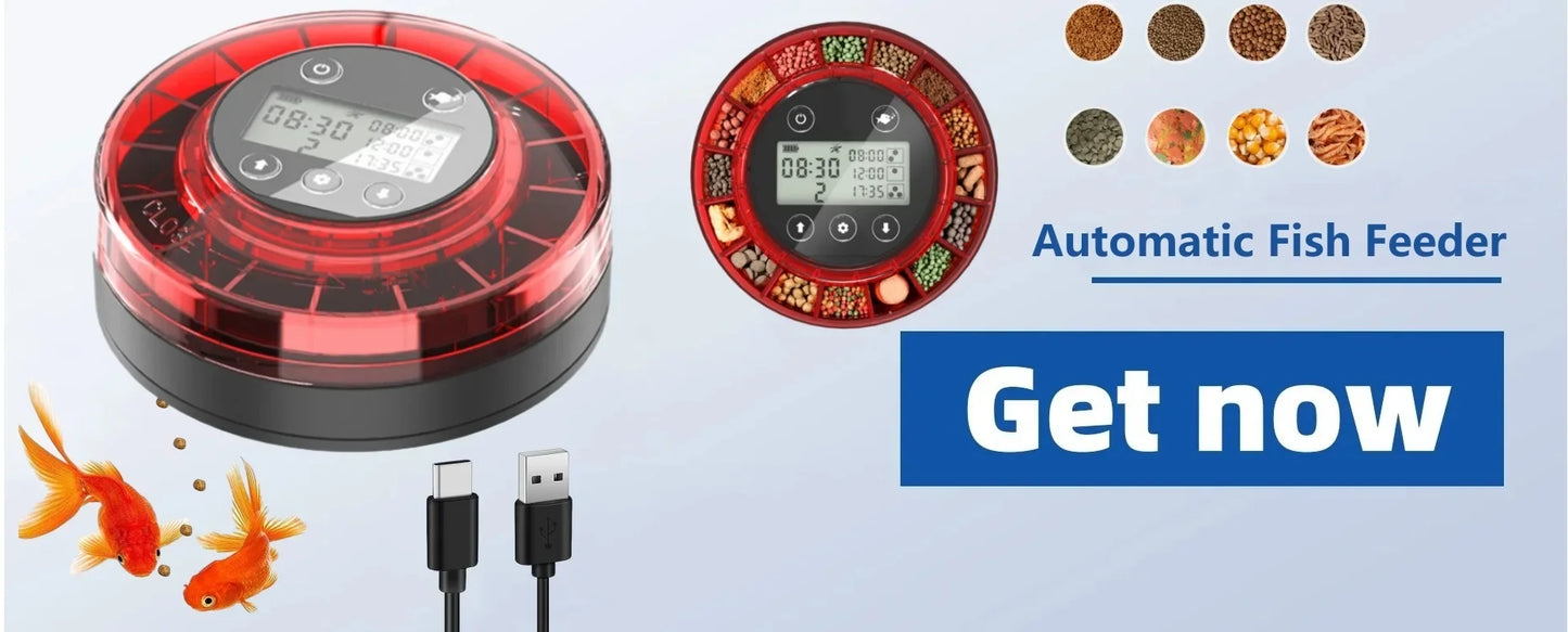 Automatic Fish Feeder for Aquarium, Automatic Food Dispenser with Timer, Rechargeable Timer Feeder, with USB Cable, LCD Display