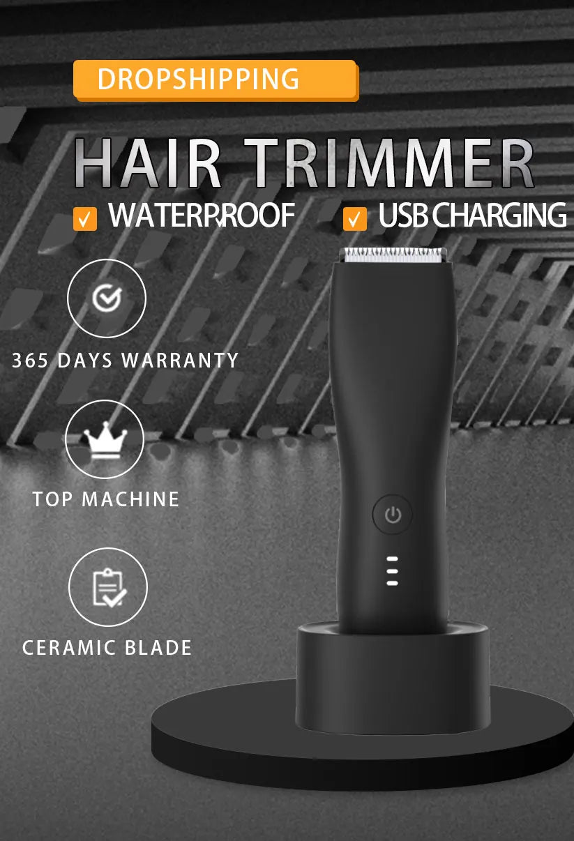 Men's Electric Groin Hair Trimmer Pubic Hair Trimmer Body Grooming Clipper for Men Bikini Epilator Rechargeable Shaver Razor