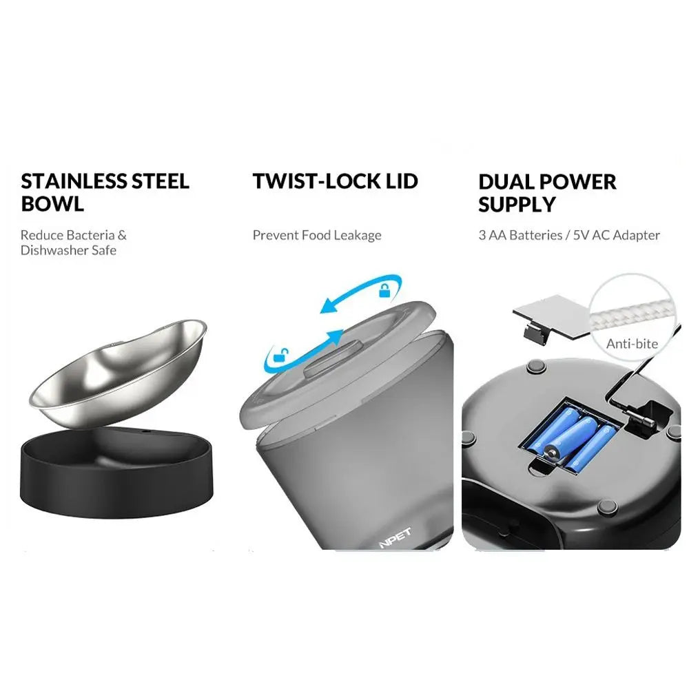 4L Smart Pet Feeder Timed Feeding Remote Control APP Control Feeder Stainless Steel Bowl 9-Meal Dog Food Dispenser Home Use