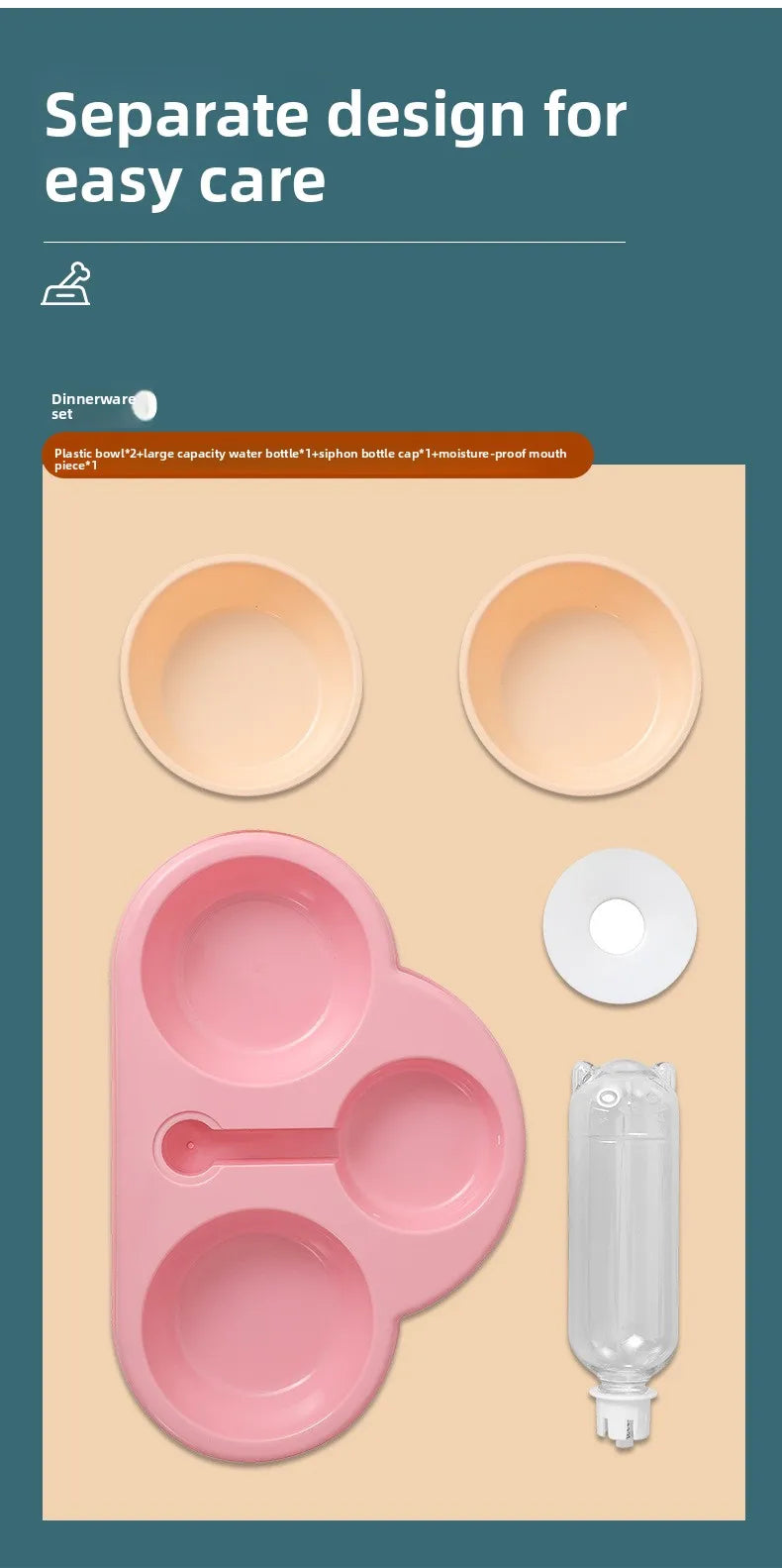 Pet feeding bowl cloud-shaped three bowls of food, snacks, water integrated feeder