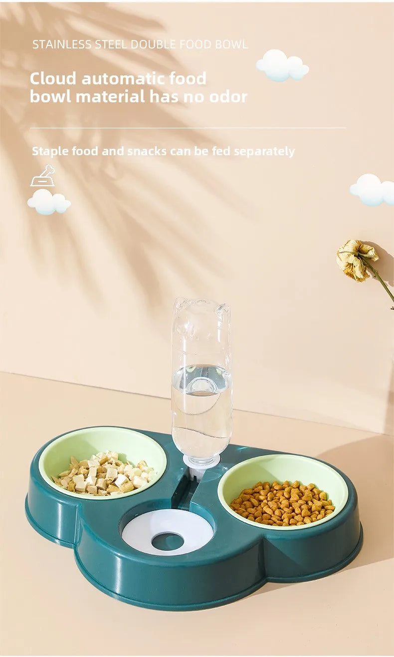 Pet feeding bowl cloud-shaped three bowls of food, snacks, water integrated feeder