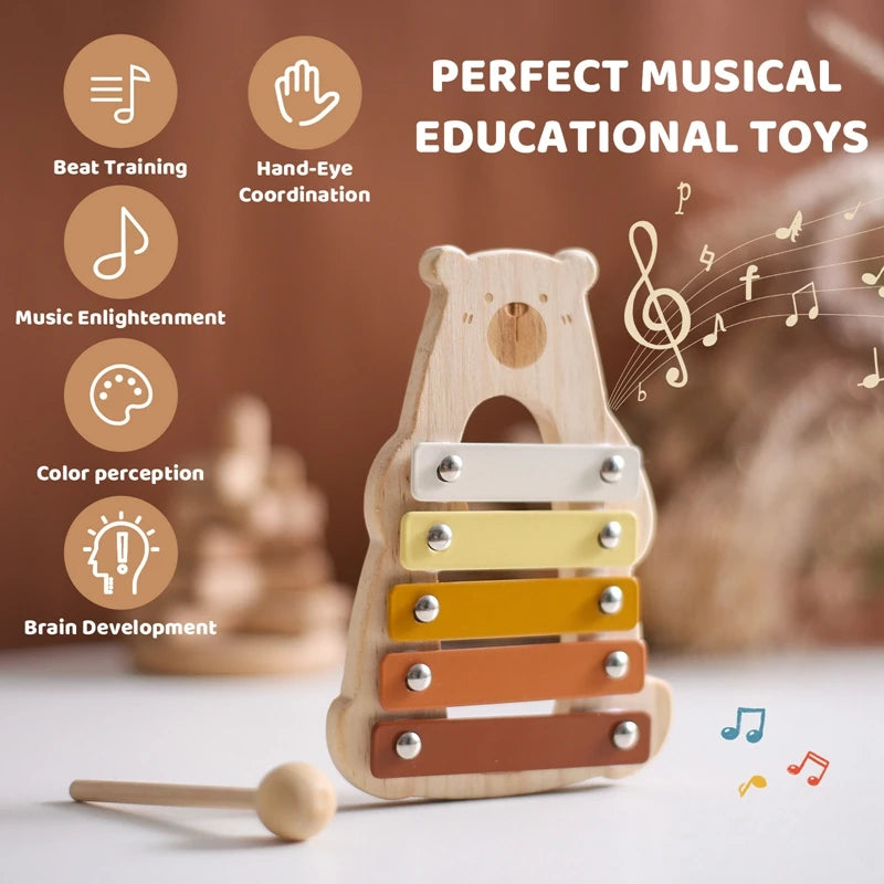 Montessori Toys Baby Music Toys Musical Instrument Wooden Educational Toys Baby 0 3 Years Toys Bear Xylophone Children toys