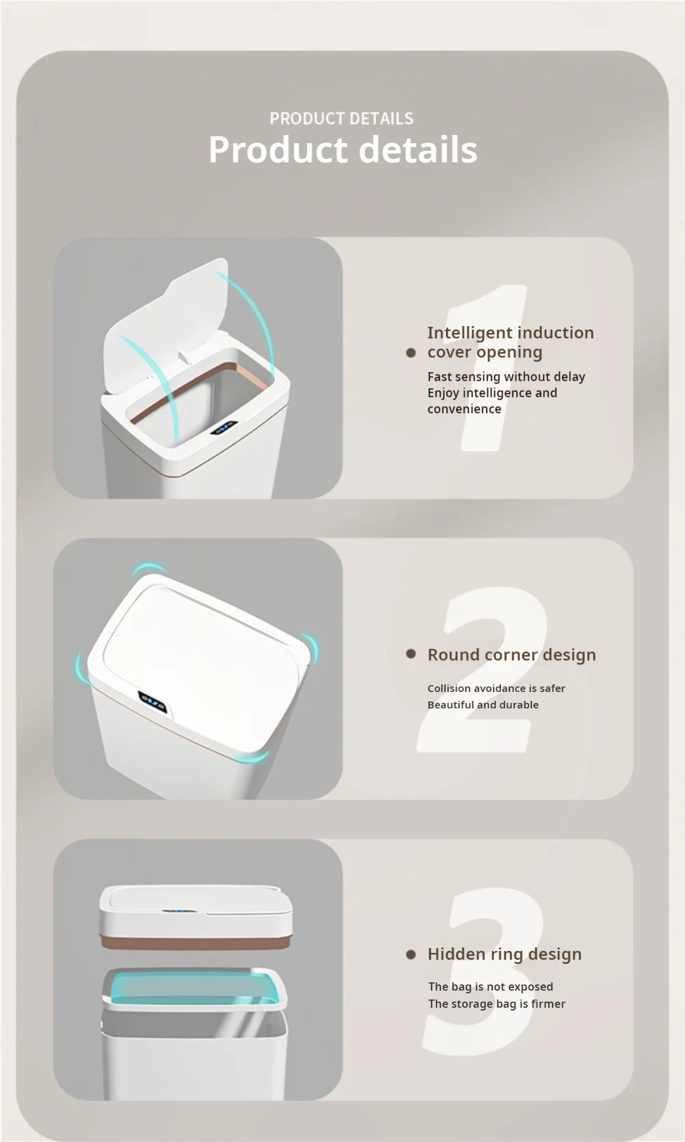 Smart Bathroom Trash Can Automatic Bagging Electronic Trash Can White Touchless Narrow Smart Sensor Garbage Bin Smart Home 15L