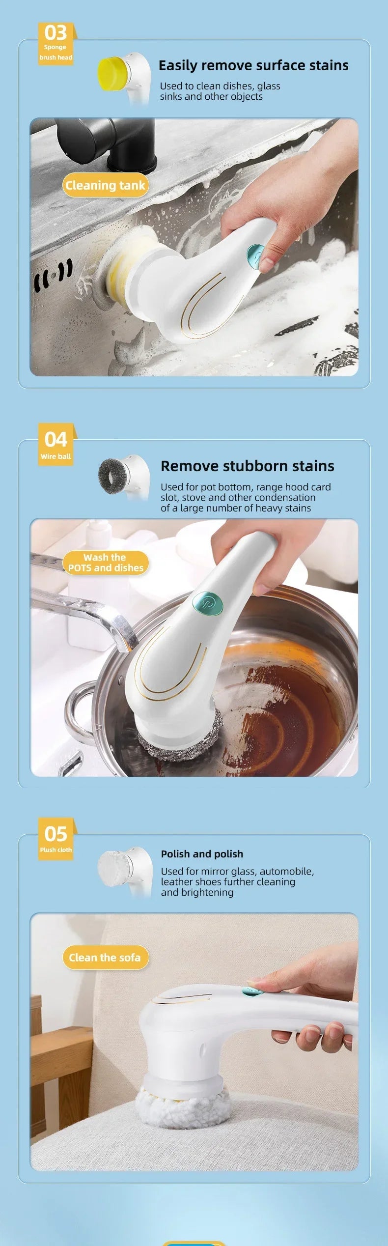 5-in-1 Electric Cleaning Brush Cleaning Gadget Window Cleaner Bathroom Bathtub Toilet Brush Kitchen Cleaning Tool