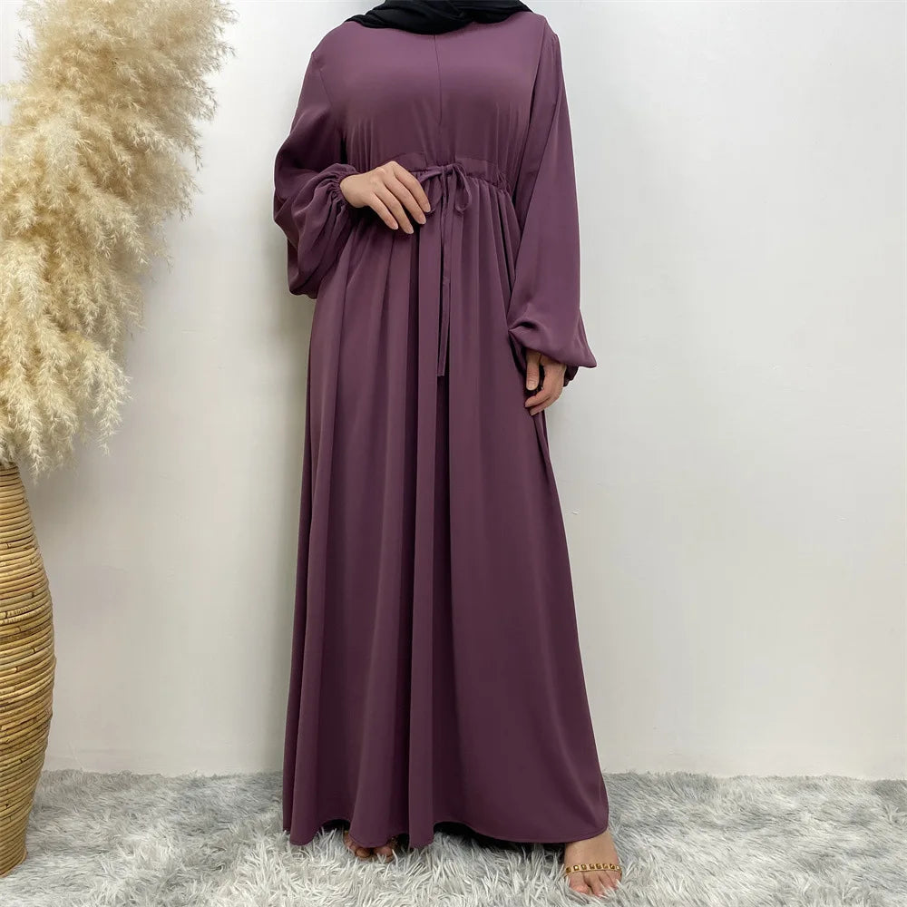 Modest Kaftan Muslim Women Puff Sleeve Dress Zipper Front Abaya Islam Clothing Arabic Robe Dubai Party Gown Eid Ramadan Jalabiya