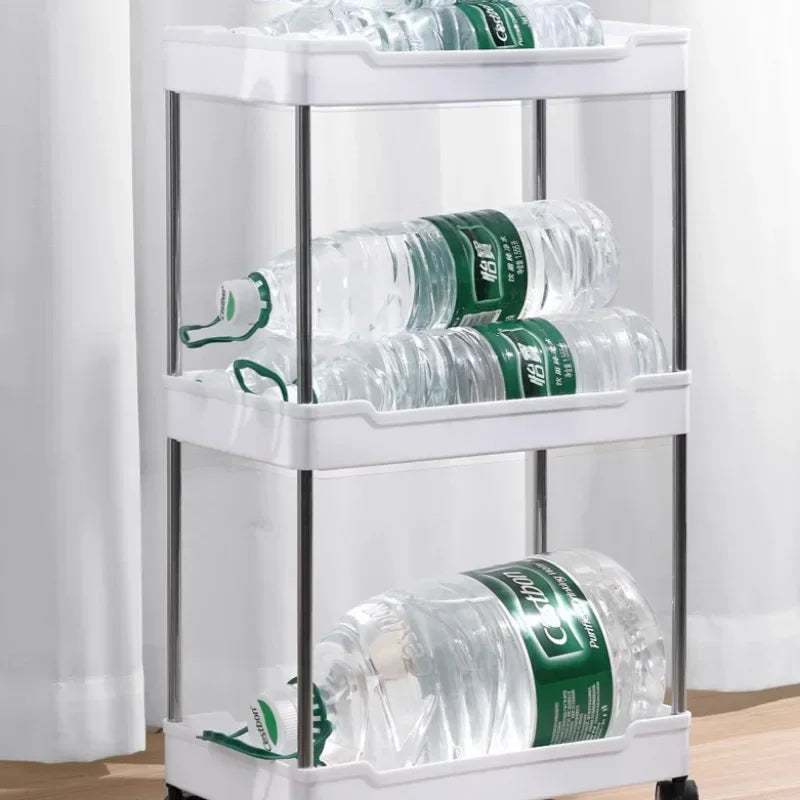 Space-Saving Mobile Shelving Unit，Slim Rolling Storage Cart with Wheels, Narrow Bathroom Organizer & Multi-Purpose Kitchen Cart