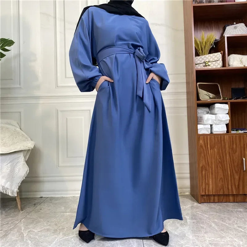 Modest for Muslim Women Casual Abayas Prayer Longue Maxi Dress Dubai Turkey Arabic Robe Belted Ramadan Eid Kaftan Islam Jalabiya