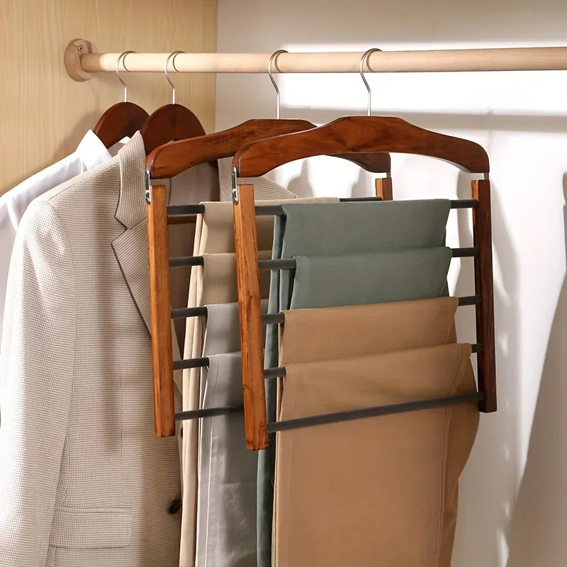 [Space-Saving] Space-Saving Wooden Pants Hanger |   1pc |   Wooden |   Multi-Tier |   Closet Organizer for Ties, Scarves & More