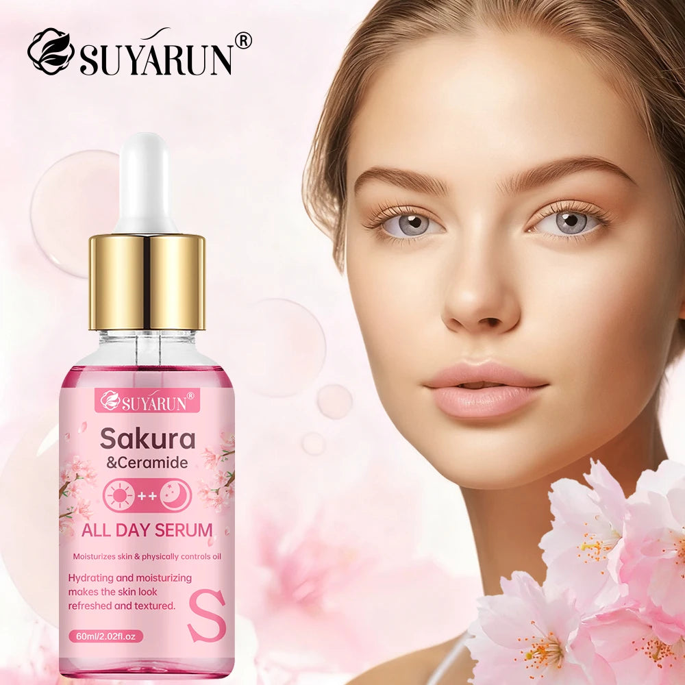 SUYARUN Sakura & Ceramide Essence Serum Anti-Aging Hydrating Facial Treatment for Glowing Skin.