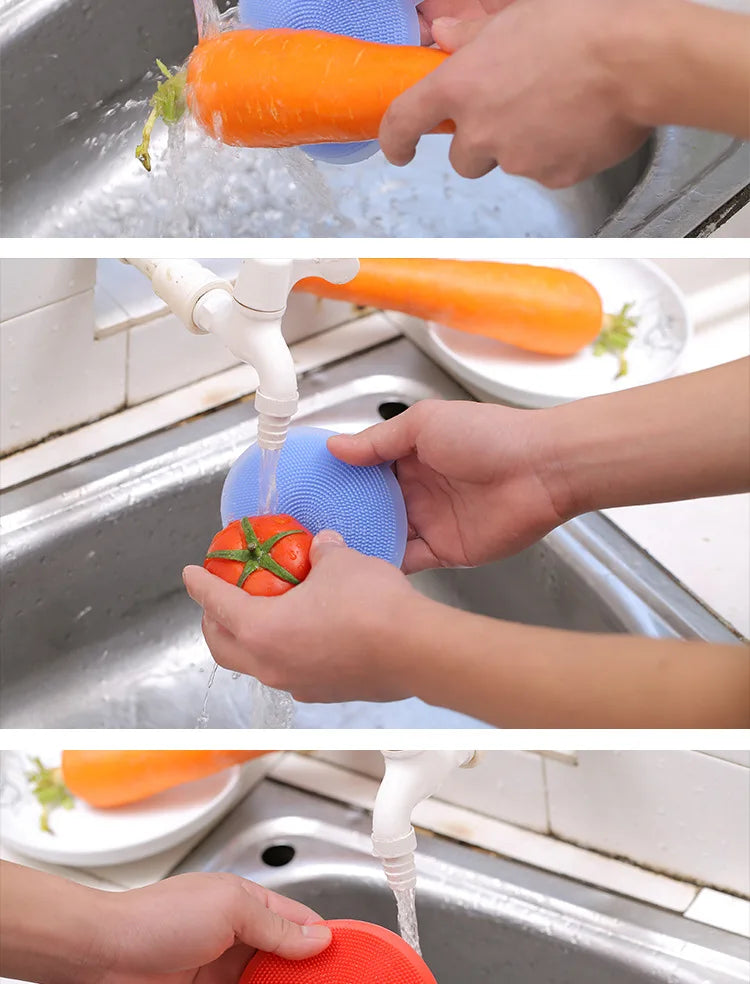Kitchen Gadgets Round Silicone Magic Cleaning Brushes Washing Fruit Brush Insulation Pad Pot Bowl Cleaner Kitchen Accessories