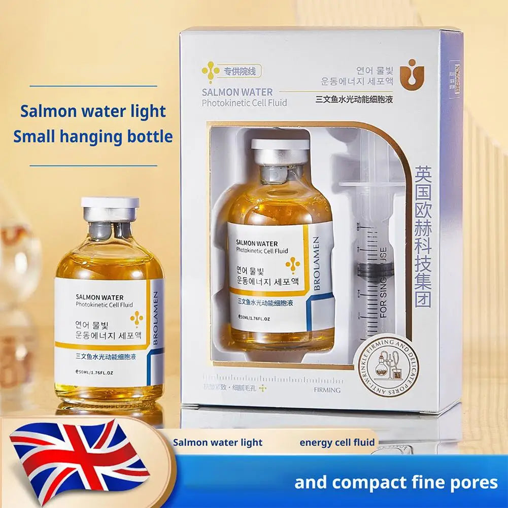 Salmon Oil Facial Serum Liquid Moisturizer Nourishing Repair Smooth Shrink Pore Hyaluronic Acid Face Care Serum 50ml+1ml