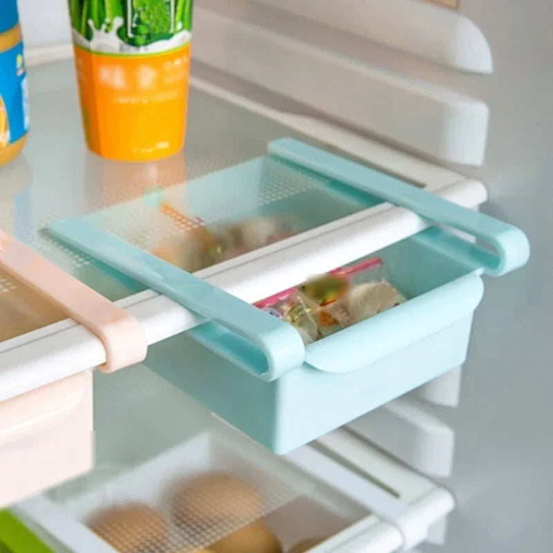 Slide Kitchen Fridge Freezer Space Saver Organizer Storage Rack Shelf Holder Kitchen Refrigerator Storage Box Food Container