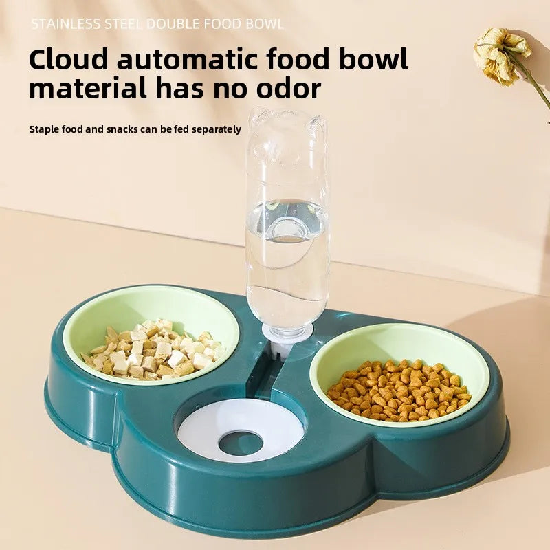 Pet feeding bowl cloud-shaped three bowls of food, snacks, water integrated feeder