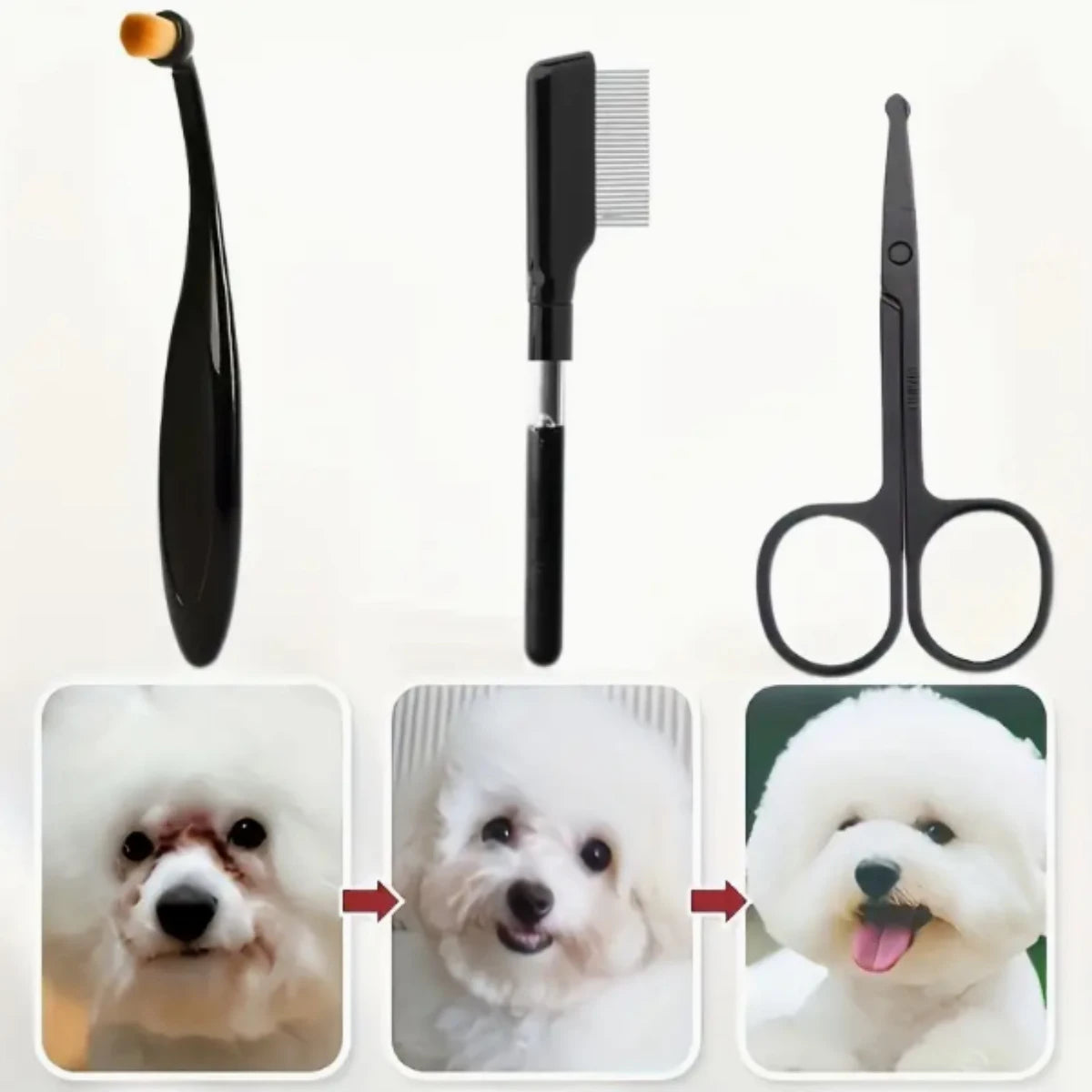 3pcs pet grooming kit, three-in-one scissors, comb and brush set | efficient dog tear stain cleaning and hair trimming tool