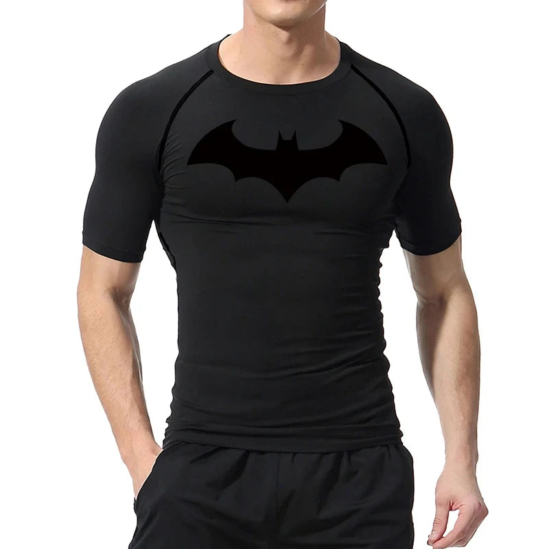 Bat Graphic Compression Shirts for Men Short Sleeve Rash Guard Gym Workout Running Tshirt Summer Athletic Quick Dry Tees Tops