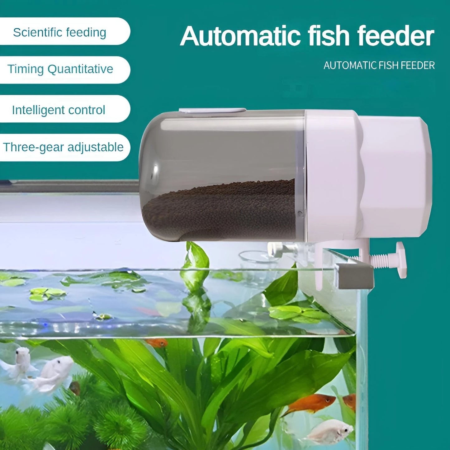 Automatic Fish Feeder with Smart Timer, 3 Feeding Modes, Large Capacity & Quiet for Aquarium Fish/Turtles
