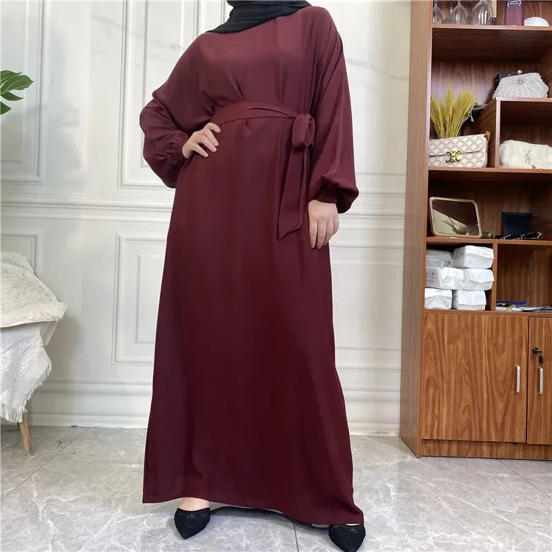 Modest for Muslim Women Casual Abayas Prayer Longue Maxi Dress Dubai Turkey Arabic Robe Belted Ramadan Eid Kaftan Islam Jalabiya