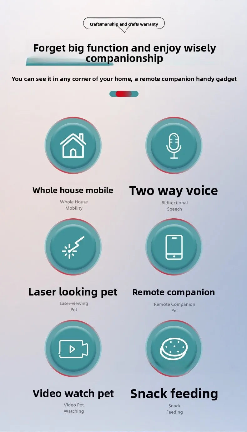 Intelligent pet feeder can be remotely controlled equipped with a camera capable of moving communicating and featuring a laser