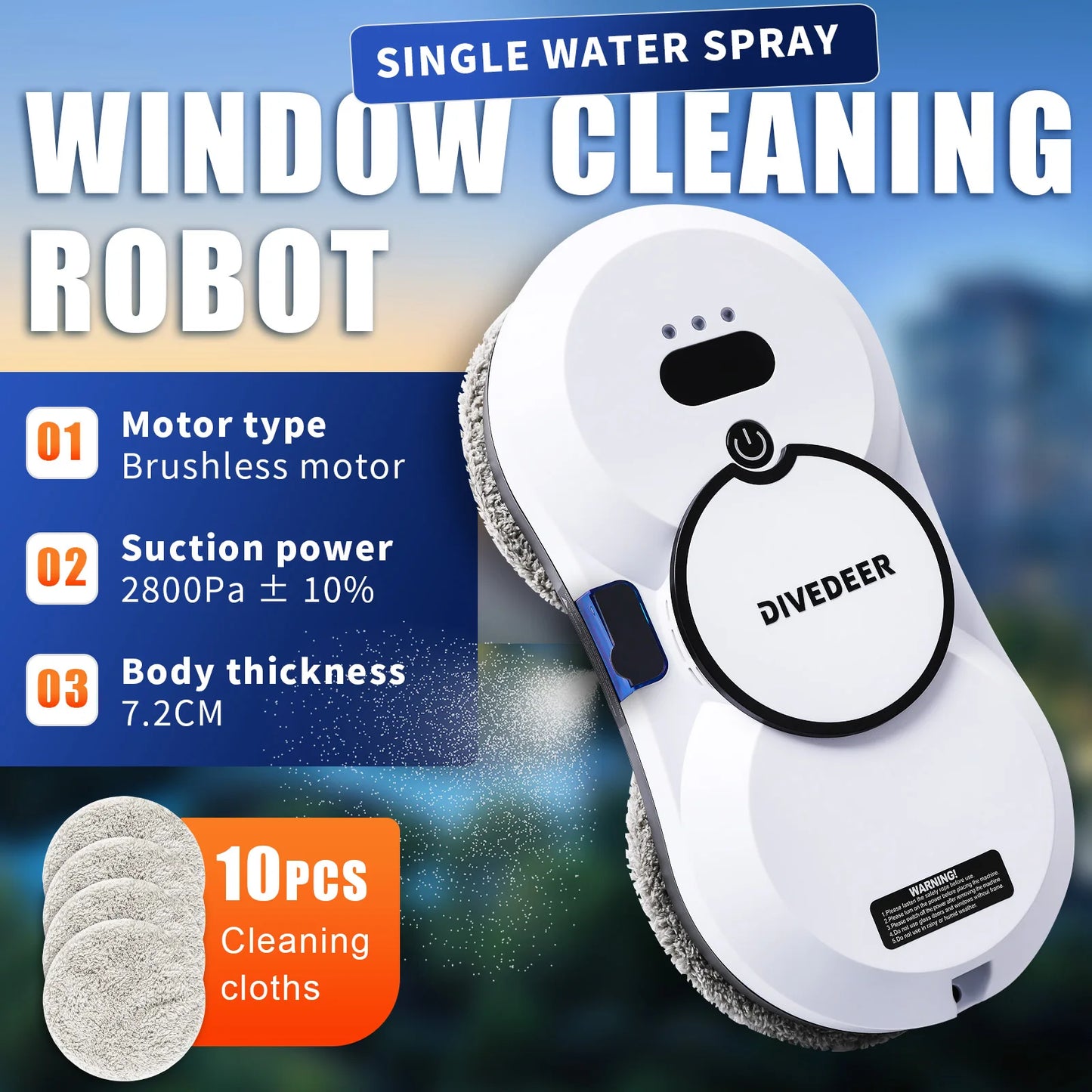 DIVEDEER Home intelligent cleaning robot with automatic water spraying function, anti drop magnetic glass cleaning machine