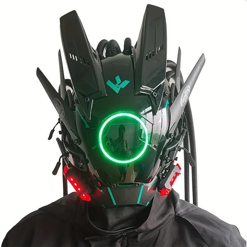 Cyber Led Helmet Mask Music-Reactive Futuristic Light-Up Face Cover Cosplay Party Club Rave Festival Usb Rechargeable Adjustable